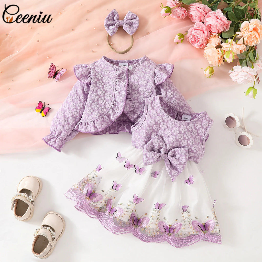 Ceeniu Baby Dresses For Birthday Long Sleeve Ruffles Bow Butterfly Party Dress For Girls 2024 Toddler Newborn Girl Clothes 2024
