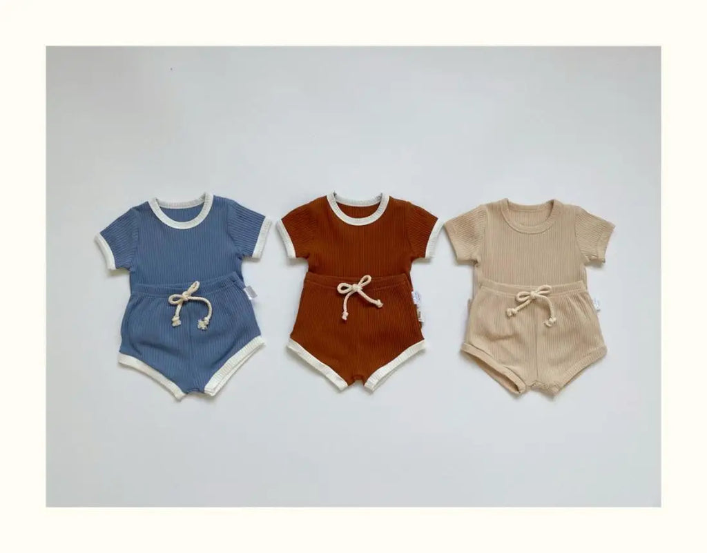 Summer 2 Pieces Toddler Infant Kid Baby Boy Clothes Sets Soft Short Sleeve T-shirt Tops Striped Shorts Summer Outifts Clothing