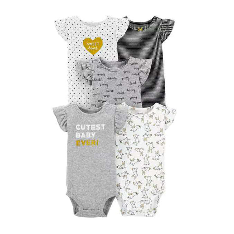 6m-24M Children's Clothing Summer New Baby Short Sleeved Romper 5pcs Cotton Jumpsuit Set Newborn Boy Clothes Bodysuit Ropa Bebe