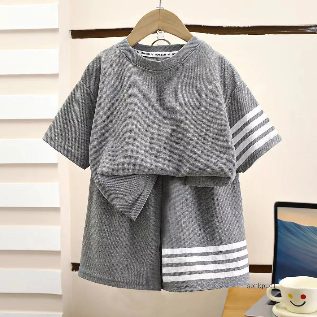 2pcs Baby Sports Suits Summer Clothes Boys Girls Casual Short Sleeve Shorts Two Piece/Set Children Solid Color Trendy Tracksuits