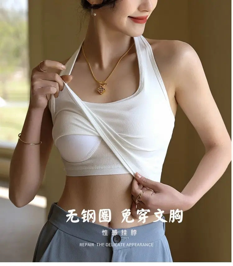 Halter Spaghetti Straps Vest for Women With Bra Padding Inner Wear Outer Wear Sexy Beauty Back Tanks Top