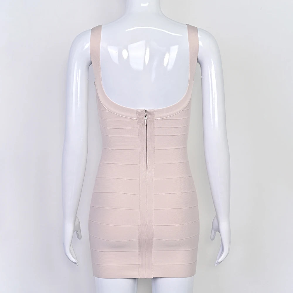 BEAUKEY New Trendy Pink Ginger Bandage Mini Party Dress Women Quality Sexy Bustier Backless Bodycon Dress Club Birthday Dress