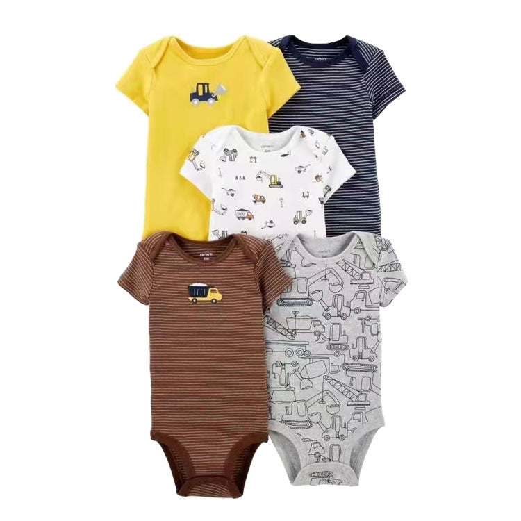 6m-24M Children's Clothing Summer New Baby Short Sleeved Romper 5pcs Cotton Jumpsuit Set Newborn Boy Clothes Bodysuit Ropa Bebe