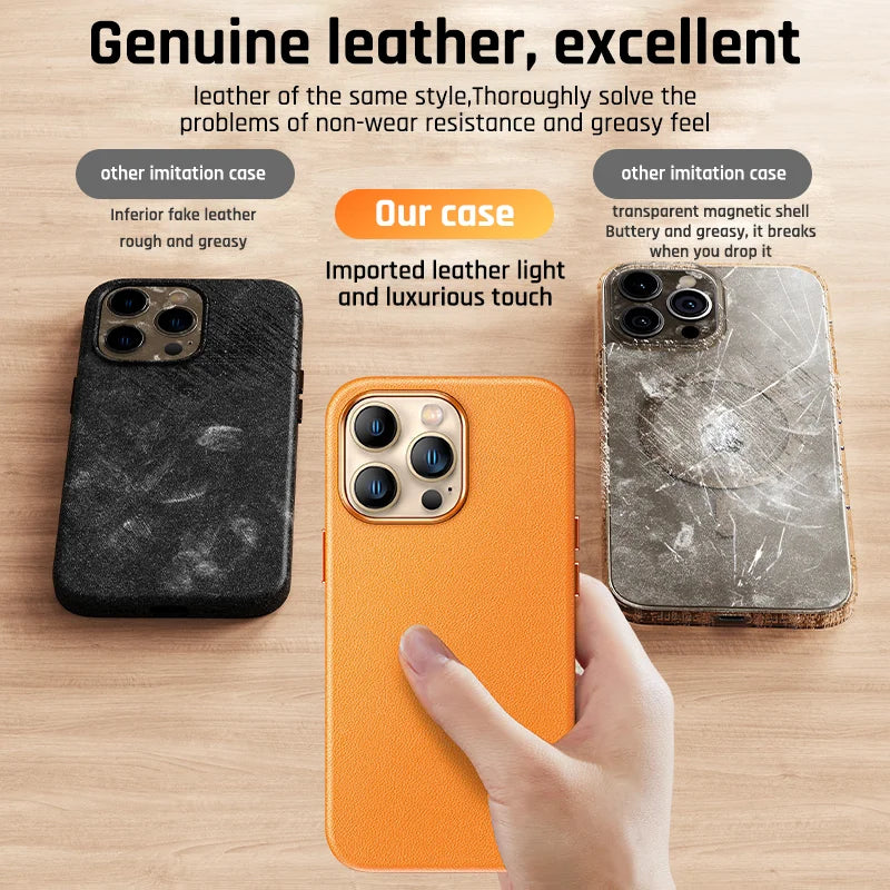 Luxury Leather Case For iPhone 15 14 13 Pro Max Plus Mini For Magsafe Magnetic Wireless Charging With Animation Phone Accessorie