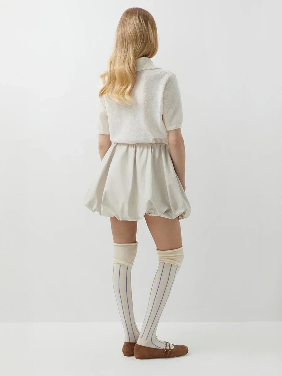 Casual Short Sleeve Knit Pullover For Women Lapel Patchwork See-Through Solid Commute Hollow Out Knitwear Sweater Pullover