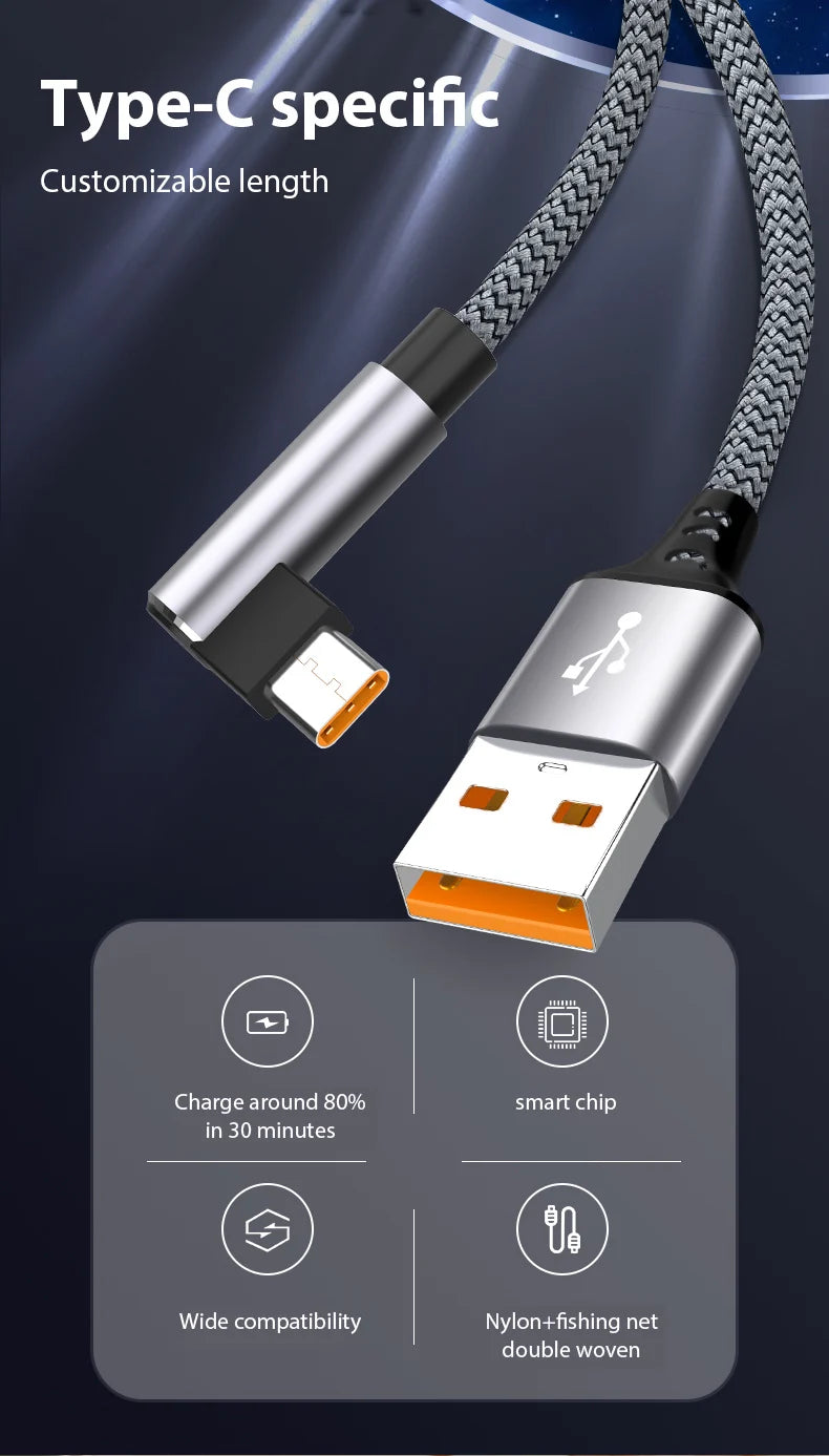 USB C Cable Fast Charge Extension Cable 6A 1M 2M 3M 5M 8M For iPhone 15 16 17 Samsung Huawei Xiaomi Oppo OnePlus VR Camera