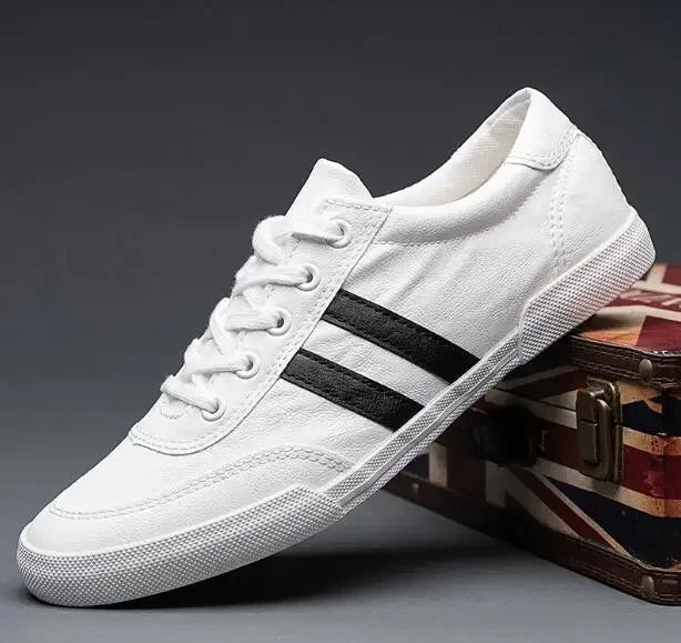 2025 New Shoes for Men Leather Casual Shoes Spring New Style Fashion Striped Lace-Up Loafers Leisure Flat Shoes