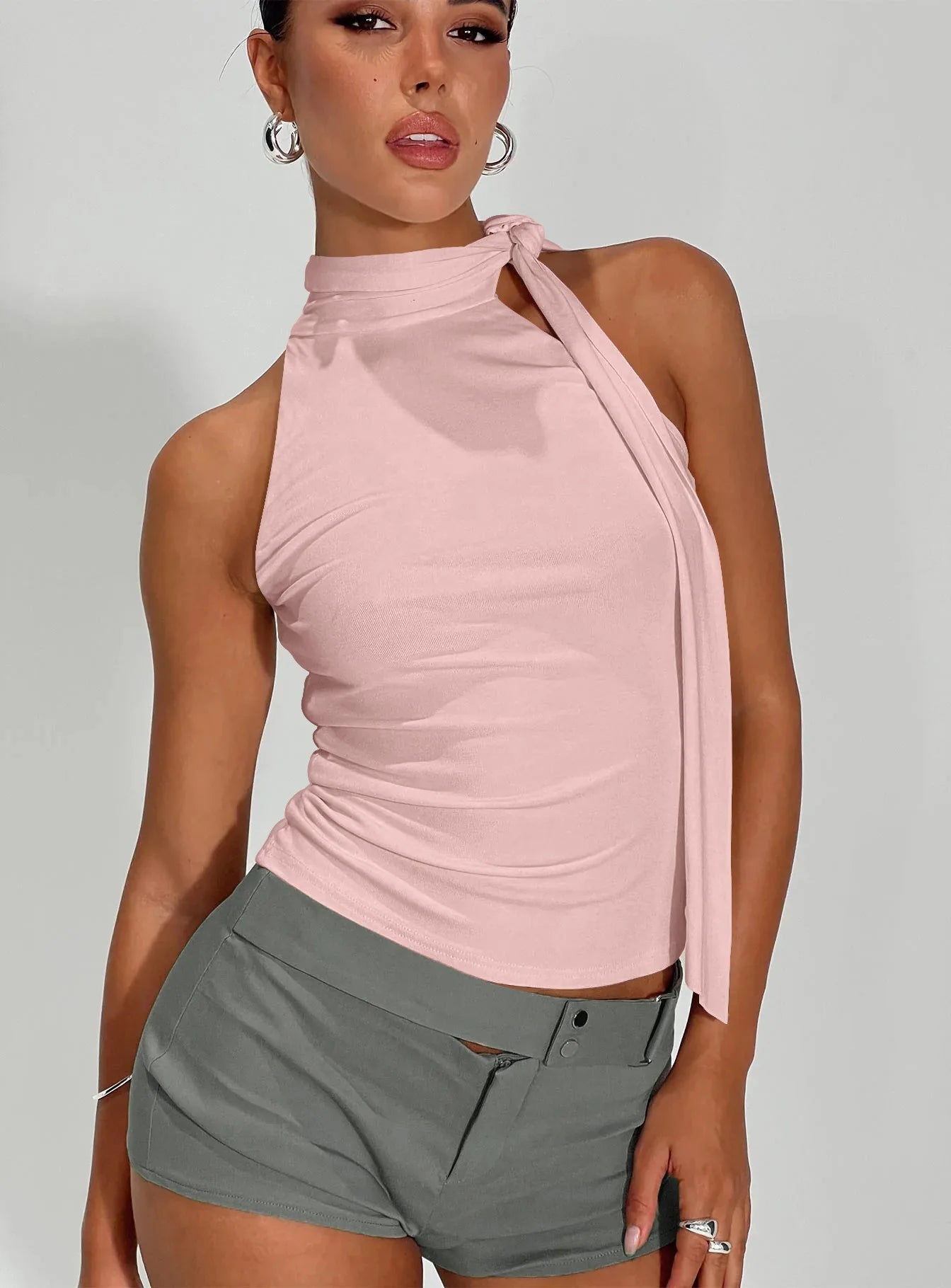 Fairyshely 2026 Sexy Summer Solid Sleeveless Off Shoulder Crop Top Women Tied Bodycon Tops Lady Backless Club Party Clothes