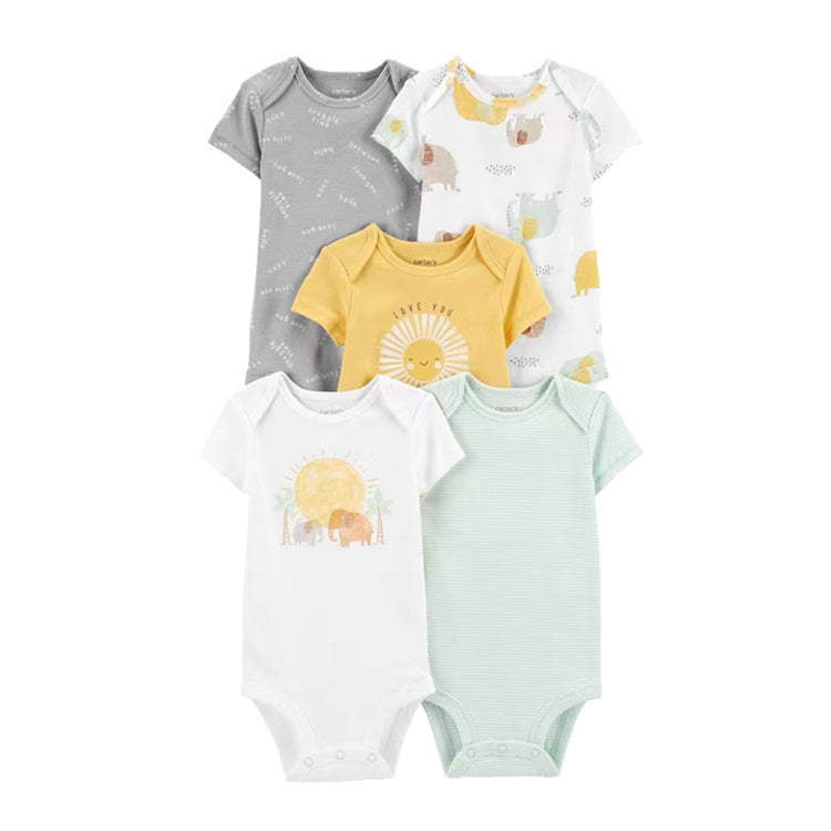 6m-24M Children's Clothing Summer New Baby Short Sleeved Romper 5pcs Cotton Jumpsuit Set Newborn Boy Clothes Bodysuit Ropa Bebe