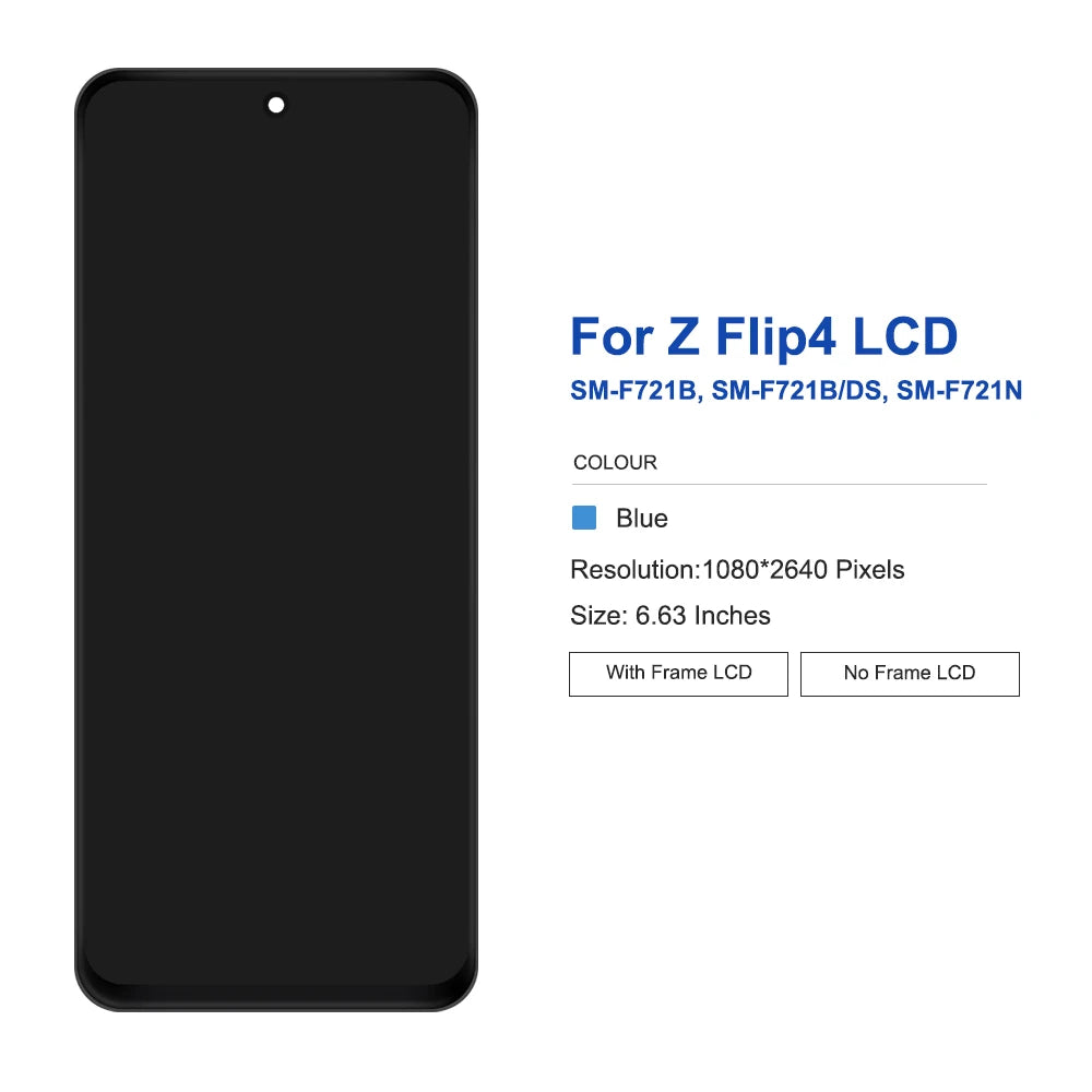 100% For Samsung Z Flip 4 5G F721B F721W LCD Display Touch Screen Digitizer Assembly For Samsung Z Flip 4 Screen Replacement