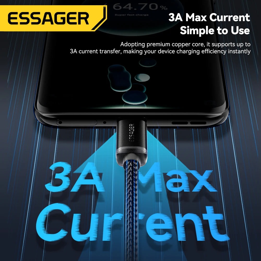 Essager 3 in 1 Multi USB A Charging Cable for Apple iWatch iPhone 16/15/14/13 Pro With USB Type C Lightning Fast Charging Cable