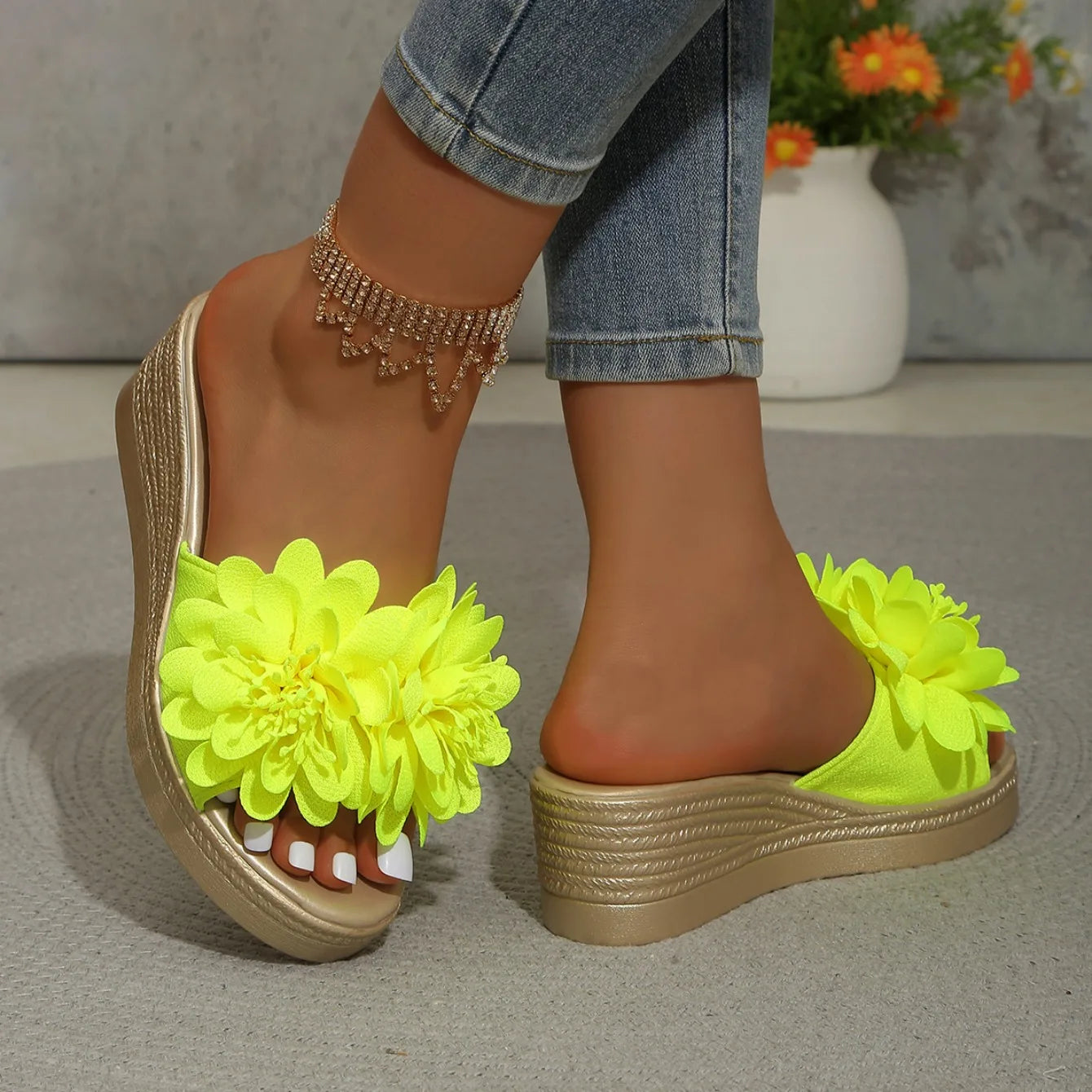 Summer Women Sandals Lightweight Slip on Shoes Women Platform Female Sandals Fashion Flower Hollow Wedge Beach Shoes for Women