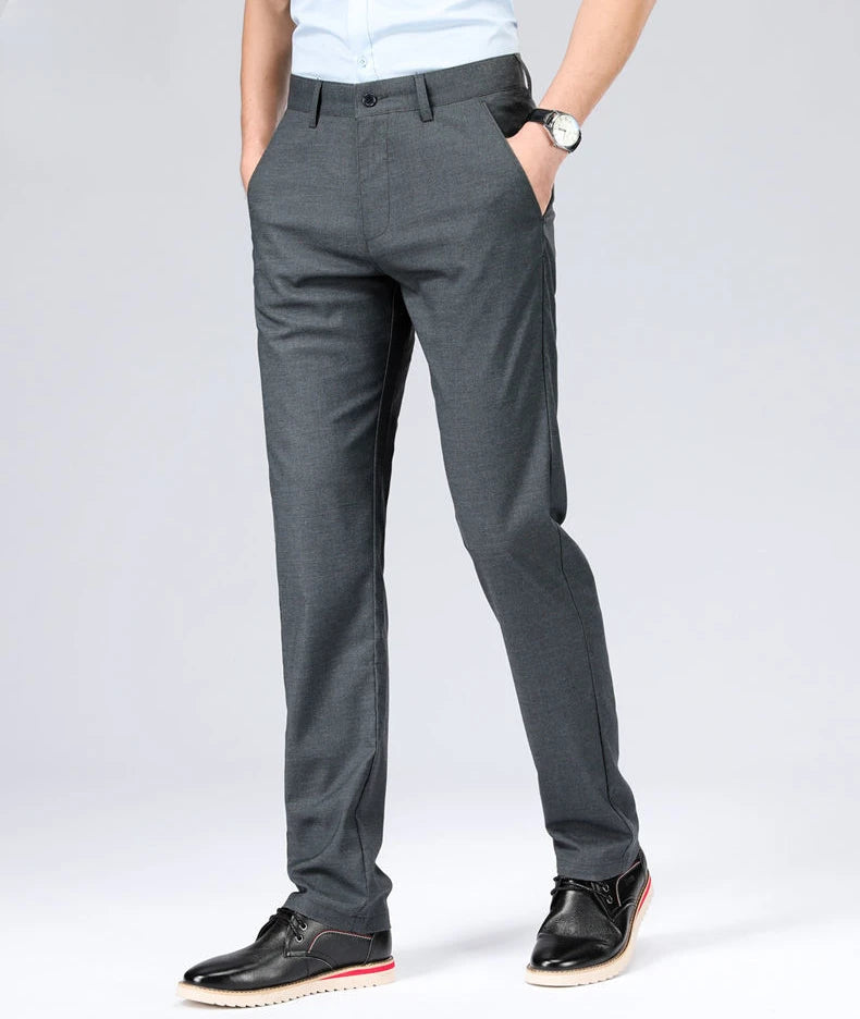 Linen Trousers for Men Straight Social Tailoring Business Fabric Anti-wrinkle Vintage Man Suits Pants Slacks Spring Clothes Up