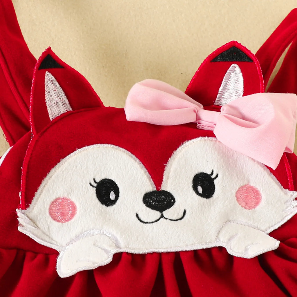 Prowow Cute Fox Baby Dresses For Girls Heart Print Romper+Suspender Fox Dress For Girls Fall Winter Newborn Baby Girl Clothes