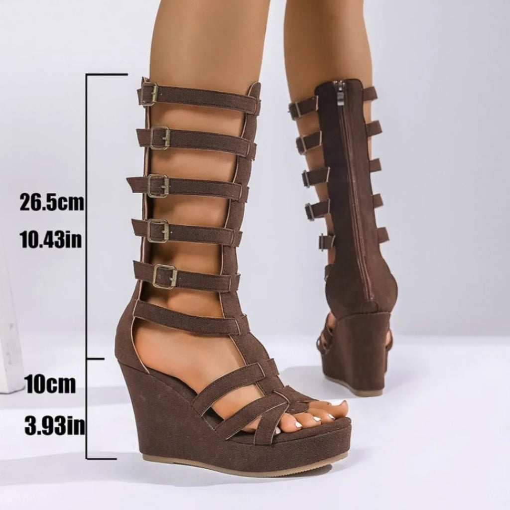 Summer Women Platform Sandals Plus-size  High-top Hollowed-out Flat Shoes Women Belt-buckle Soft-soled Roman Wedge Sandals Women