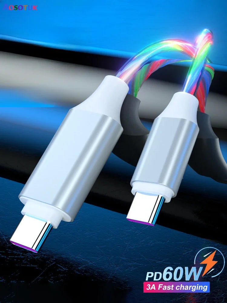 LED PD 60W USB Type C to USB C Cable for iPhone 15 Pro Max Xiaomi Huawei  Fast Charging Charger Data Cable USB-C Cable 1m 2m