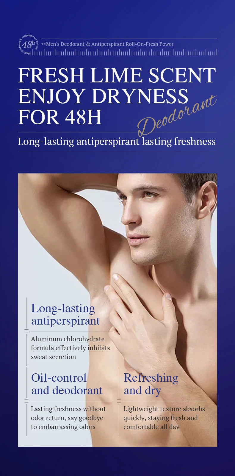 Deodorant for Men Roll-on Sweating Odor Remover Underarm Body Deodorant Roll On Package Fast Dry Lasting Portable Refresh 50ml