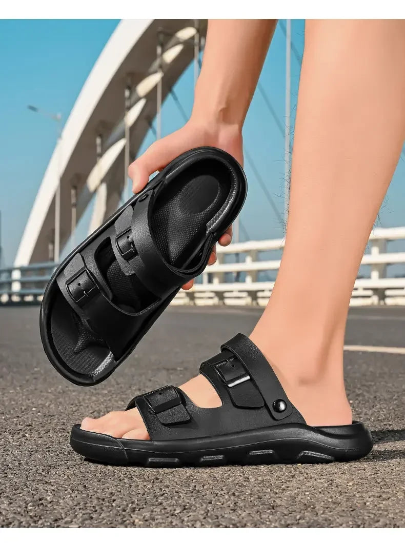 Summer Sandals for Men Lightweight Cushioned Slippers with Anti Slip and Breathable Arch Support Classic Double Button Sandals