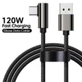 120W USB Fast Charging Cable QC3.0 Type-C Quick Charge Data Wire USB C Elbow Data Line For iPhone 17 16 15 Samsung Xiaomi POCO