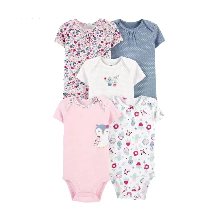 6m-24M Children's Clothing Summer New Baby Short Sleeved Romper 5pcs Cotton Jumpsuit Set Newborn Boy Clothes Bodysuit Ropa Bebe