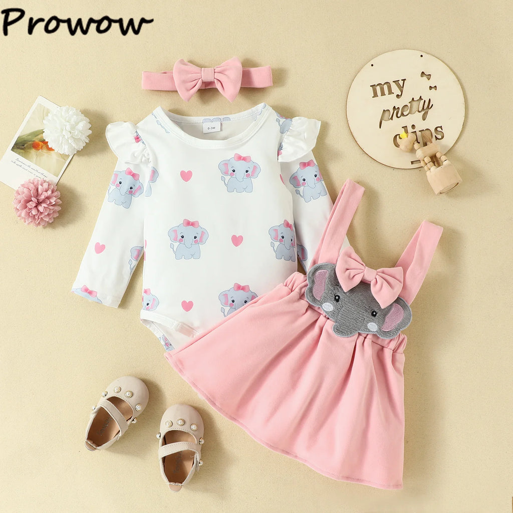 Prowow Cute Fox Baby Dresses For Girls Heart Print Romper+Suspender Fox Dress For Girls Fall Winter Newborn Baby Girl Clothes