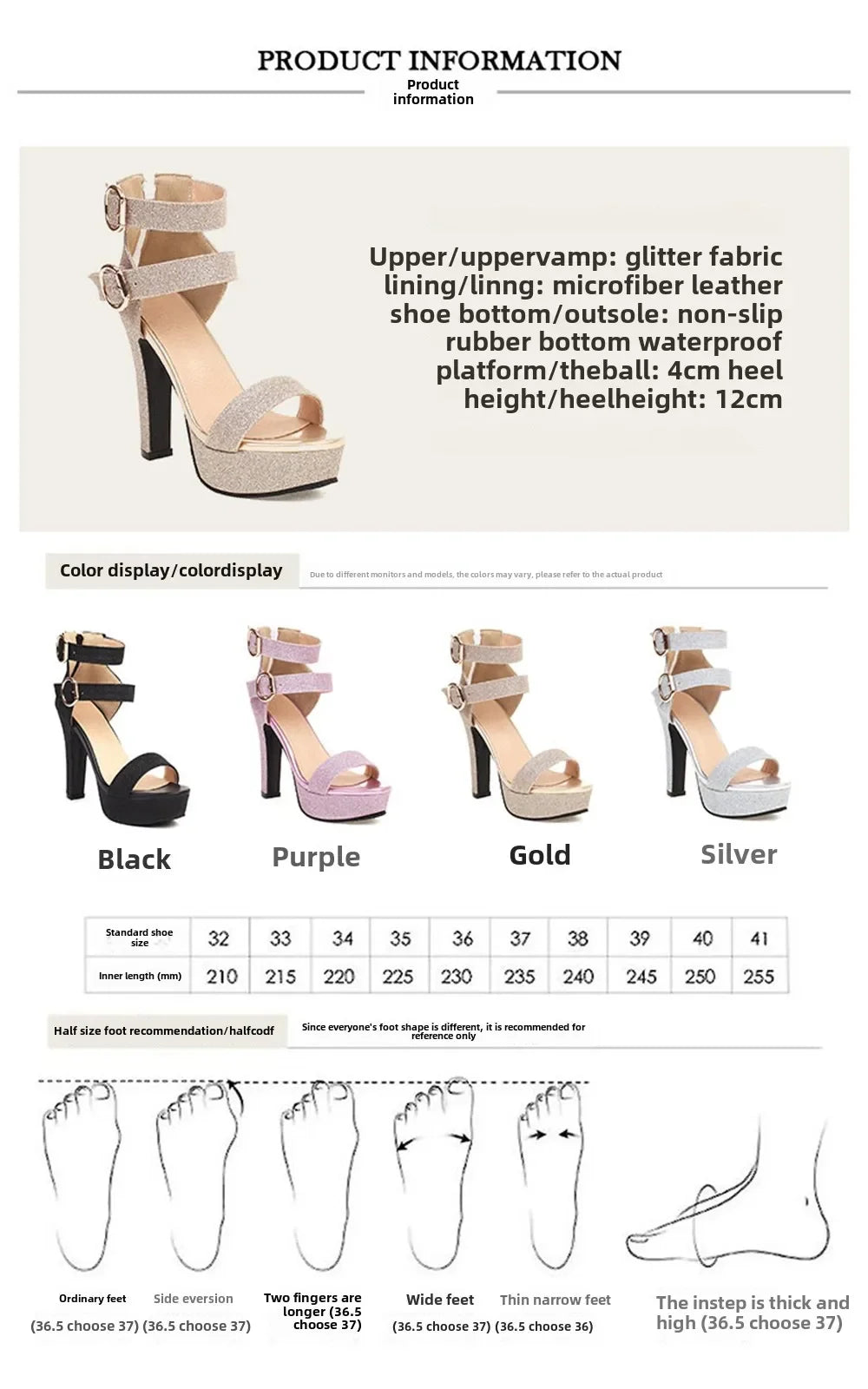 Women Sandals Summer Fashion  Fish Mouth Gold Silver High Heels Buckle Dress Party Bridal Sexy Banquet Work Platform Shoes 113