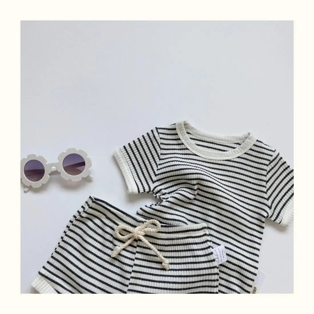 Summer 2 Pieces Toddler Infant Kid Baby Boy Clothes Sets Soft Short Sleeve T-shirt Tops Striped Shorts Summer Outifts Clothing
