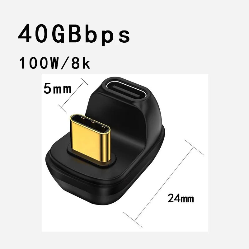 USB4.0 40Gbps U-Shape Straight Angle 240W 5A USB C to Type C Fast Charging Converter USB C Data Adapter For Macbook 8K60HZ