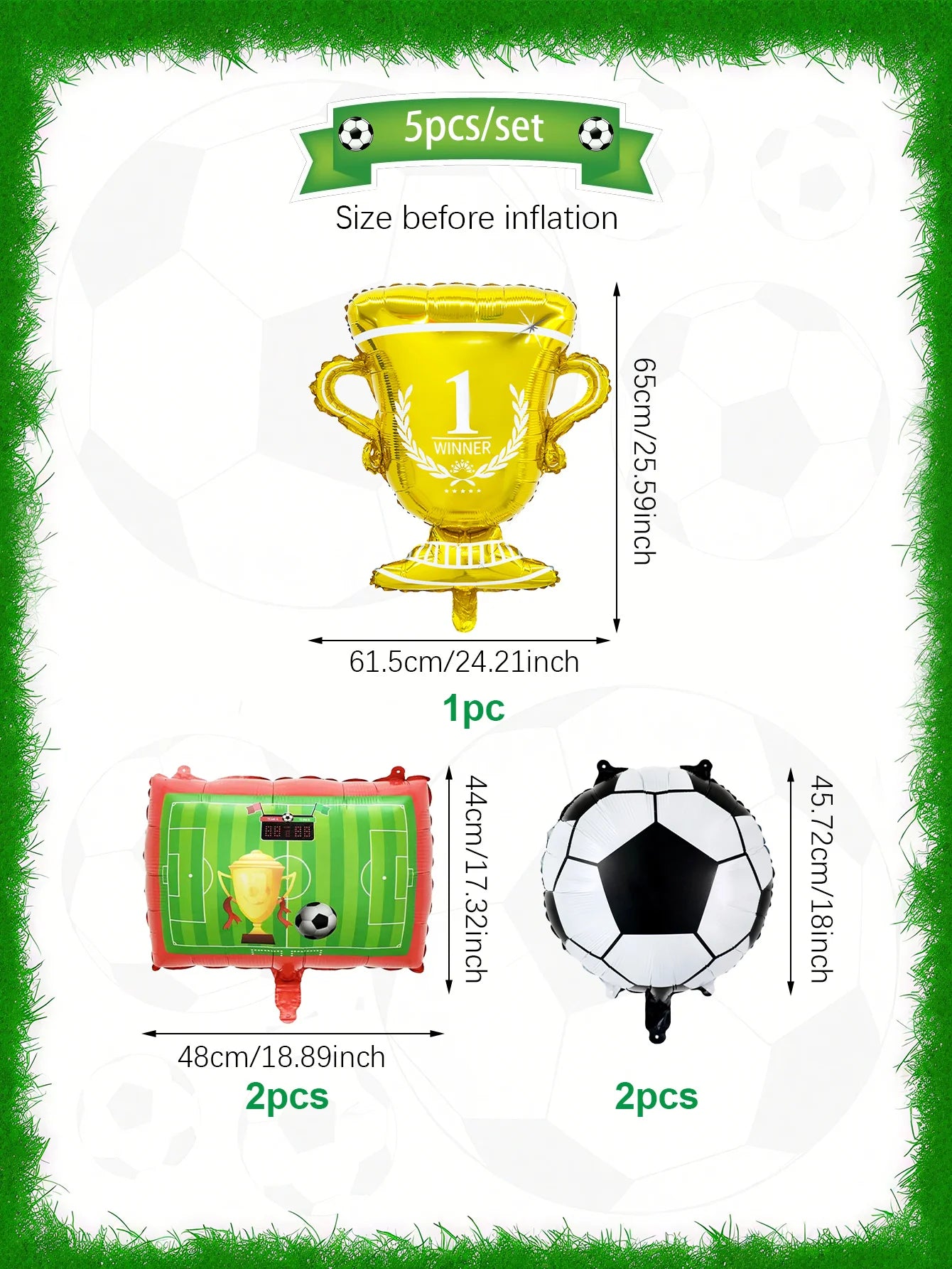 5pcs Football Party Balloons Set suitable for Soccer matches birthday party decorations Sports Soccer themed party Supplies,