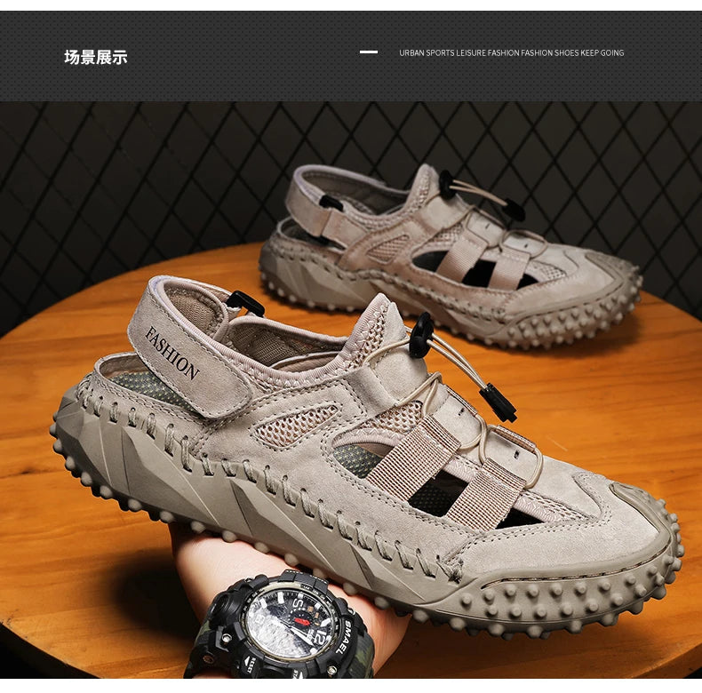 Summer Men Sandals Genuine Leather Mens Casual Shoes Outdoor Men Leather Sandals for Men Beach Shoes Roman mens Shoes