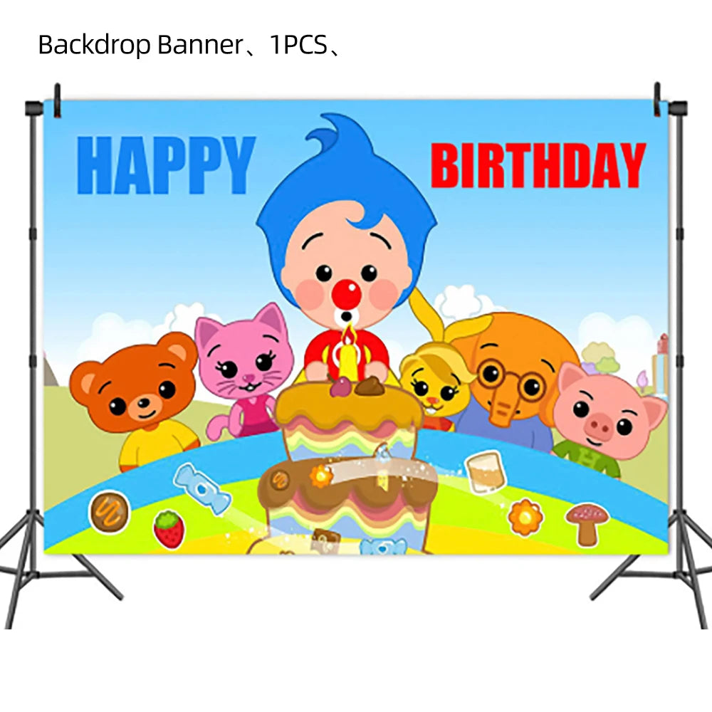 Catoon Clown Birthday Party Decoration Cute Tableware Cup Plate Balloon Banner Backdrop Gift Bag Favors for Kids Baby Supplies