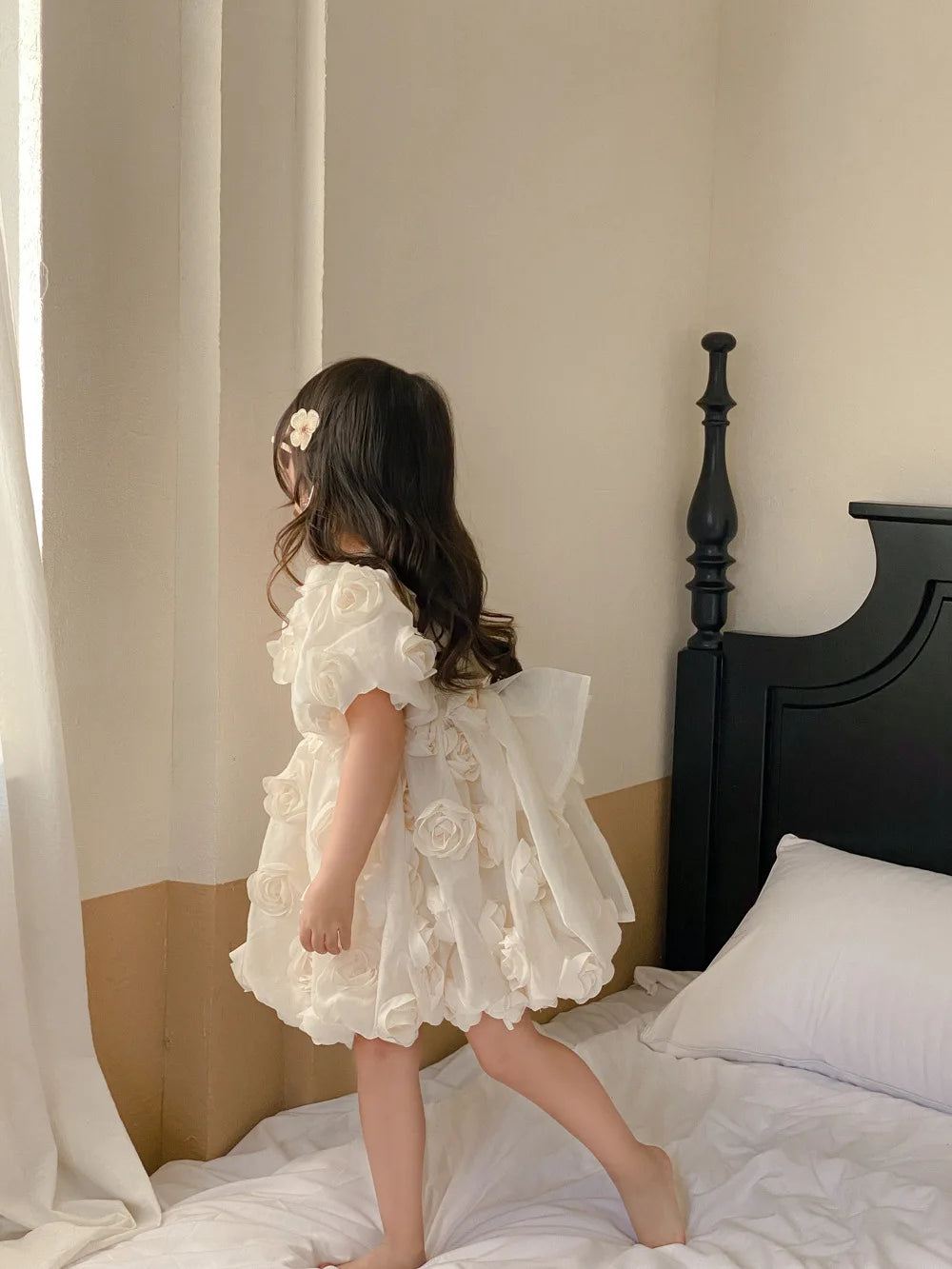 HoneyCherry Spring Summer Girls Short Sleeve Floral Princess Dresses Girl Baby Dresses Children's Birthday Dresses