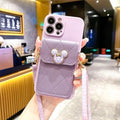 Cartoon Diamond Leather Wallet Case for iPhone 17 16 14 13 11 12 15 Pro Max Plus XS X 16E Card Holder Crossbody Lanyard Cover