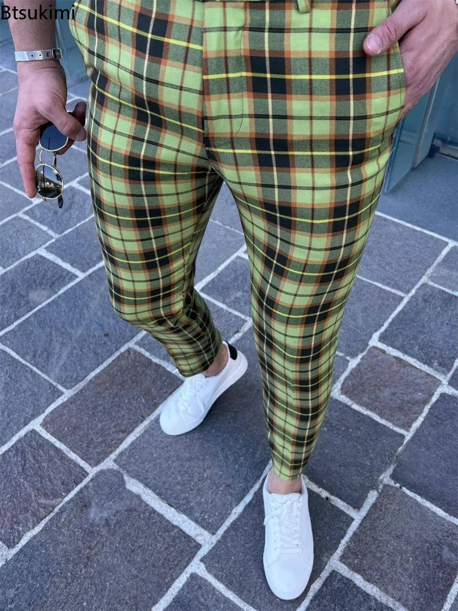 2026 Men's Plaid Print Suit Pants Fashion New Business Casual Trousers Streetwear Male Slim Fit Pencil Pants Pantalones Hombre