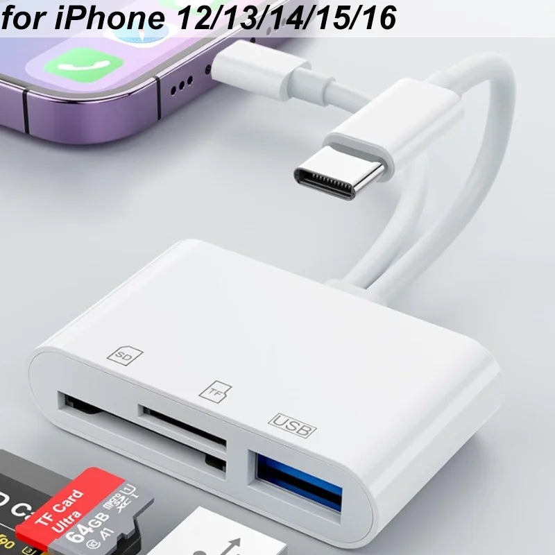 New 5-in-1 SD TF Memory Card Reader USB 3.0 Type C Adapter for iPhone 13 14 15 16 iPad MacBook Samsung Android Cameras