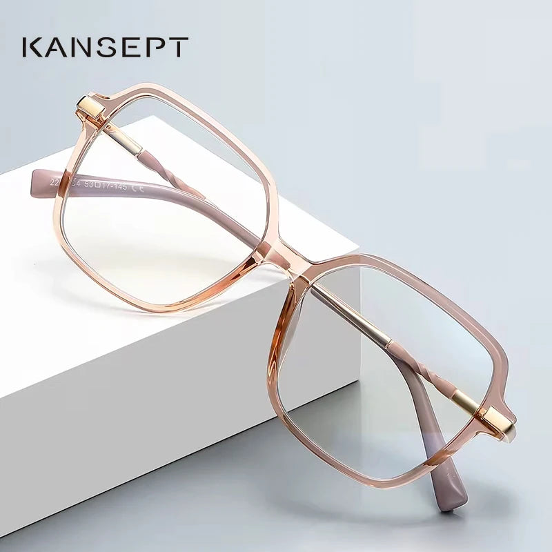 KANSEPT Square Large Frame Women's Glasses Anti-Blue Light Reading Glasses Customizable Prescription Luxury Mens Lenses to Read