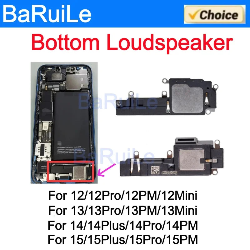 BaRuiLe Bottom Loudspeaker For iphone 12 13 14 Pro Max Mini 16 15 Plus Loud Speaker Ringer Buzzer Flex Cable Replacement Part