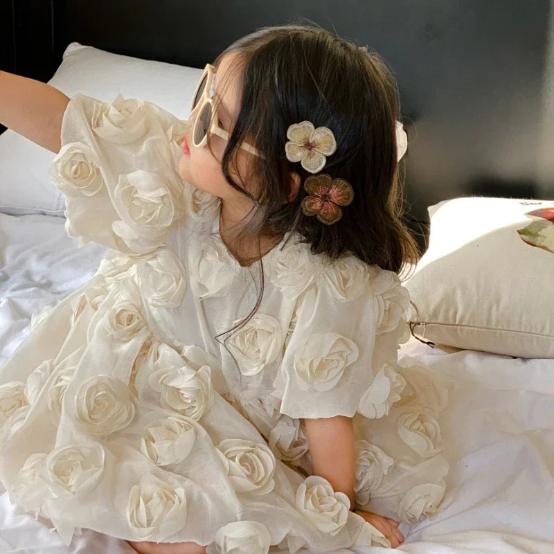 HoneyCherry Spring Summer Girls Short Sleeve Floral Princess Dresses Girl Baby Dresses Children's Birthday Dresses