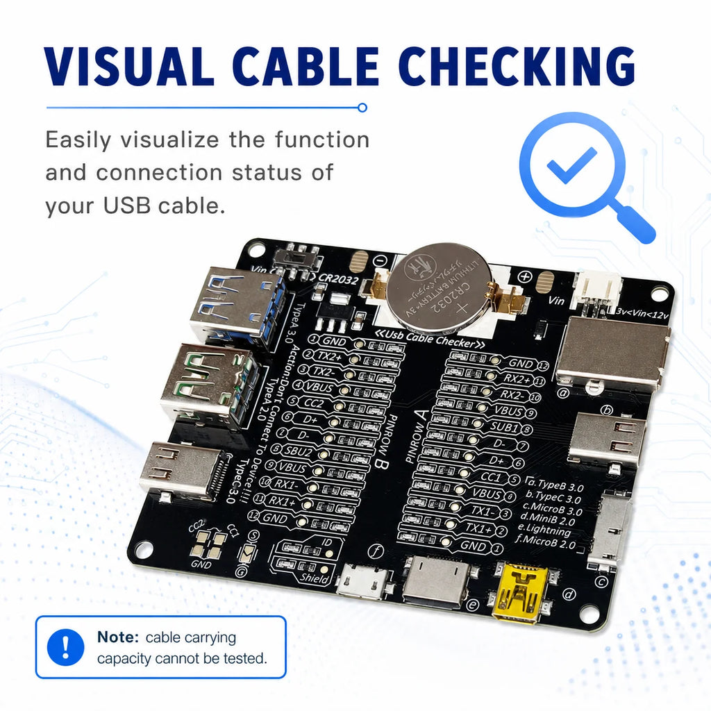 DT3 USB Cable Tester Data Cable Detection Board for IOS Android Micro Type-C Short Circuit on-Off Switching Test Board Tool