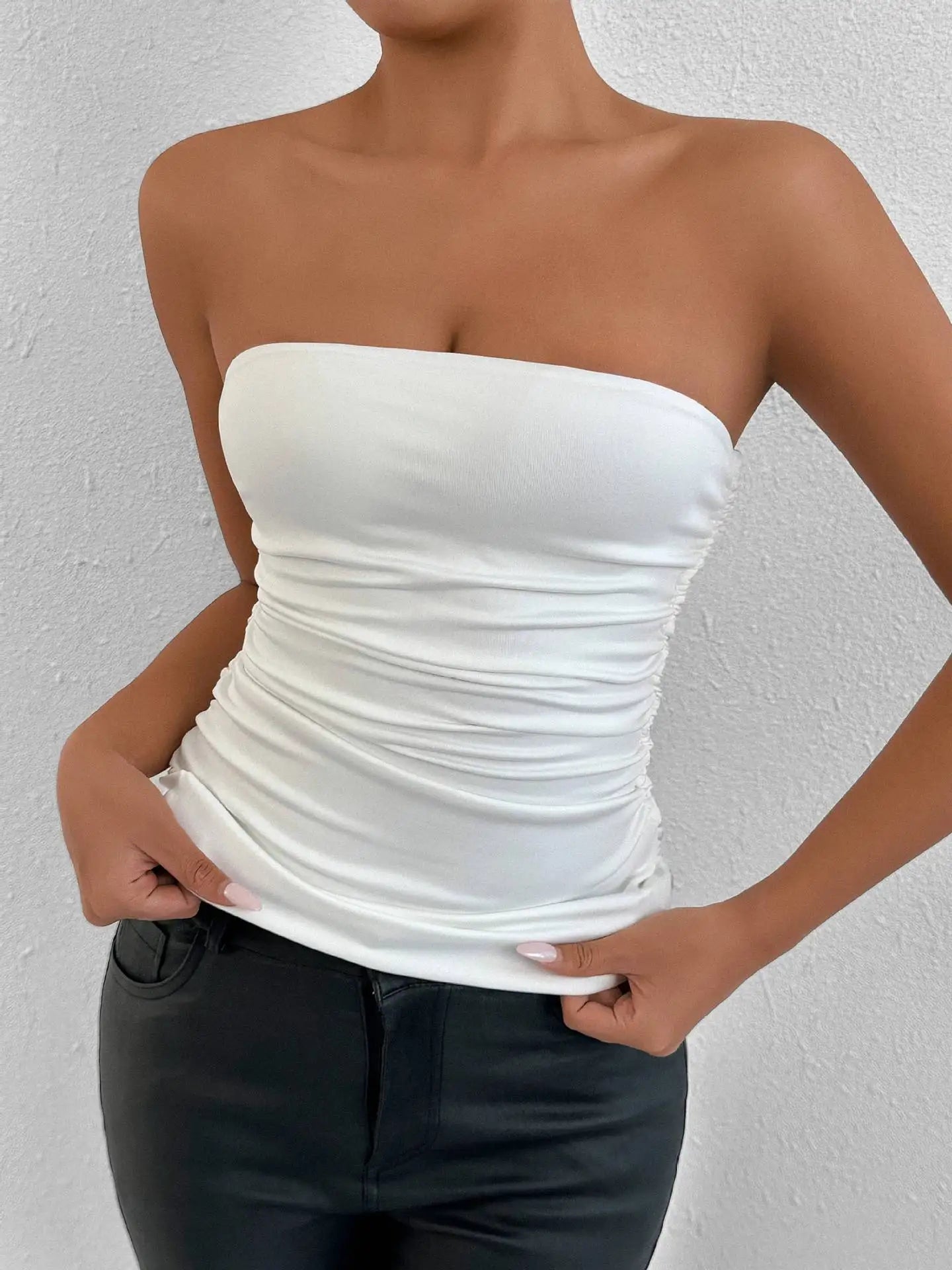 Fairyshely 2026 Sexy Summer Solid Strapless Top Women Bandeau Bodycon Tops Lady Sleeveless Off Shoulder Club Party Clothes