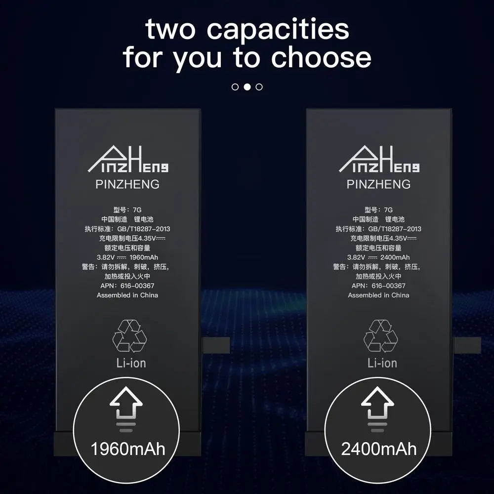 PINZHENG Real High Capacity Battery For iPhone 8 Plus SE 5S 6 6S 7 X Xr Xs Max Phone Replacement Batteries Warranty One Year