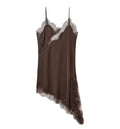 Womens Dresses Lace Asymmetric Slip Dress Summer Sexy Evening Dresses Ladies Mini Brown Sleeveless Backless Vestidos