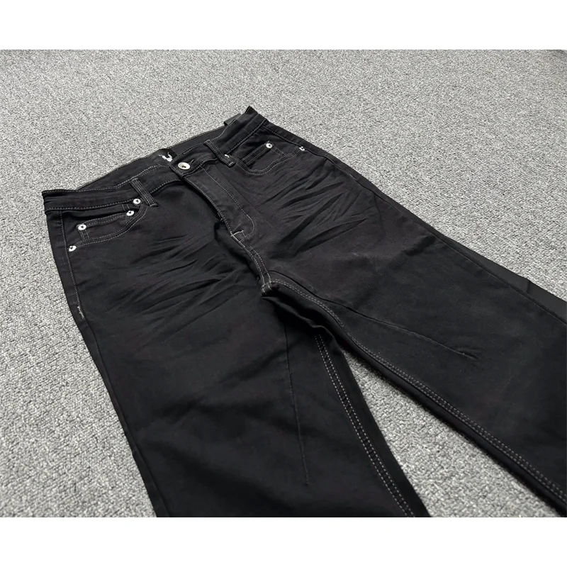 High Street RO Style Denim Pants Men's 24SS Basic Elastic Black Ribbon Loose Flared Streetwear Casual Jeans Pants Men Clothing