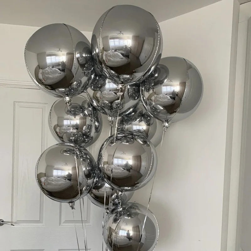 10/5Pcs Metal Silver Gold 4D Round Foil Balloon Mylar Balloons for Birthday Wedding New Year Baby Shower Party Decorations