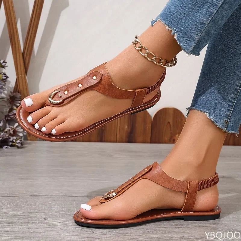 Summer New Style Flat Bottomed Oversized Sandals with Clipped Toes Comfortable To Wear with Elastic Band Sandals on The Outside