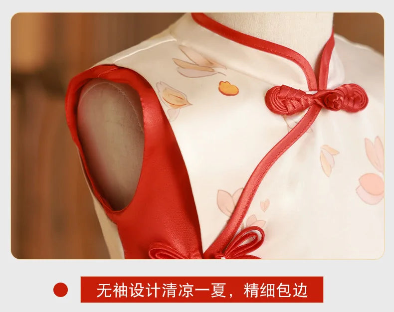 Summer Toddler Girl Clothes Chinese Style Fashion Princess Red Sleeveless Mesh Baby Dresses Luxury Birthday Kids Dress BC569