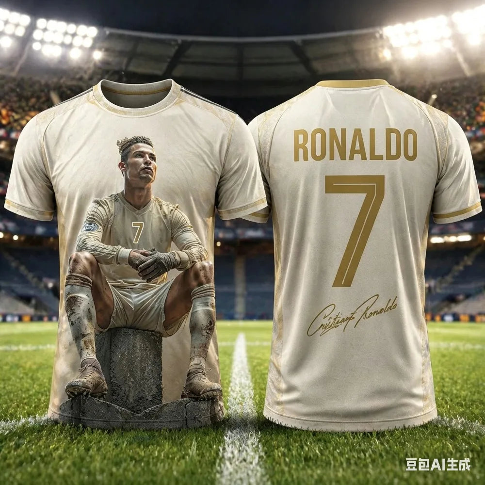 Ronaldo's Fashionable Summer 3D Printed Children's Sportswear Set Including Football Jersey T-shirt Is Suitable for Daily Wear