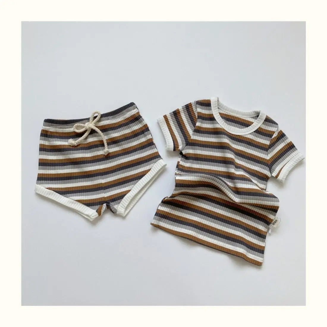 Summer 2 Pieces Toddler Infant Kid Baby Boy Clothes Sets Soft Short Sleeve T-shirt Tops Striped Shorts Summer Outifts Clothing