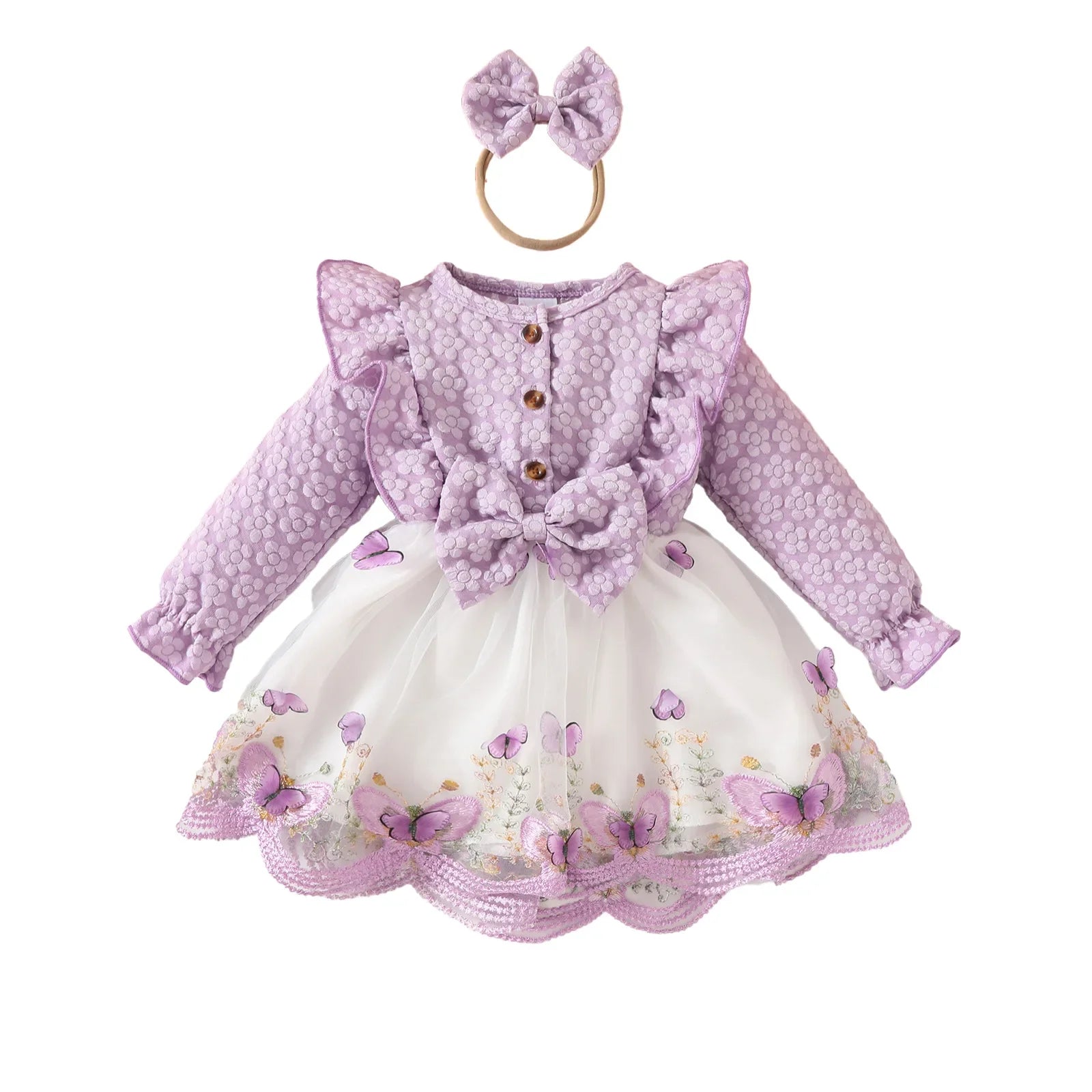 Ceeniu Baby Dresses For Birthday Long Sleeve Ruffles Bow Butterfly Party Dress For Girls 2024 Toddler Newborn Girl Clothes 2024