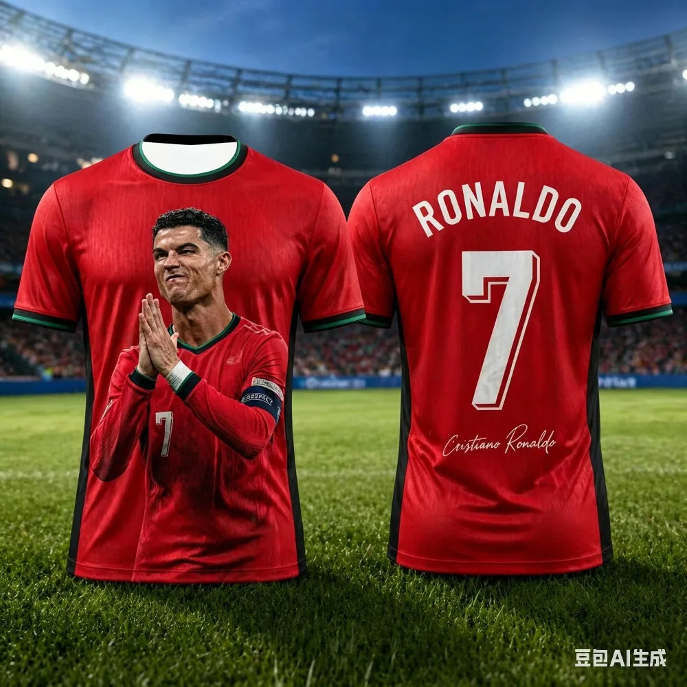 Ronaldo's Fashionable Summer 3D Printed Children's Sportswear Set Including Football Jersey T-shirt Is Suitable for Daily Wear